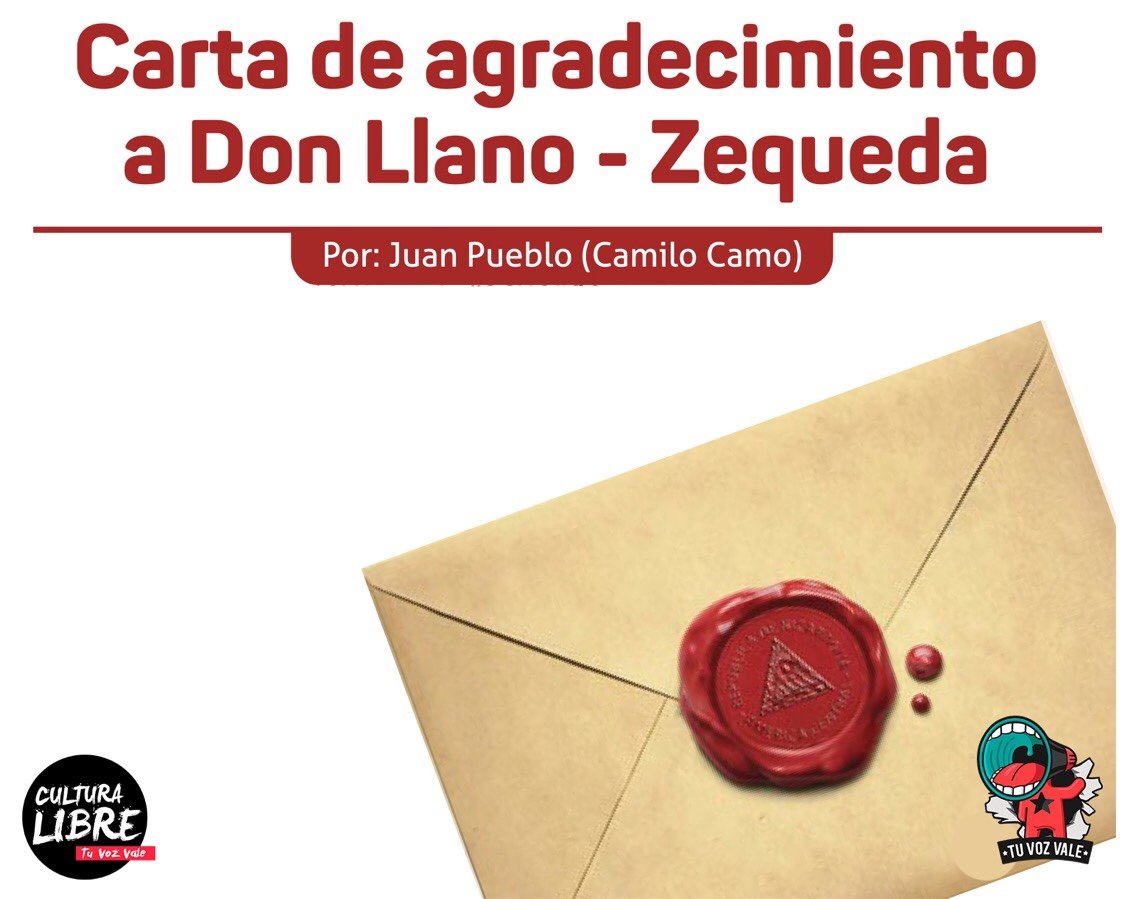 Carta de agradecimiento a Don Llano – Zequeda.